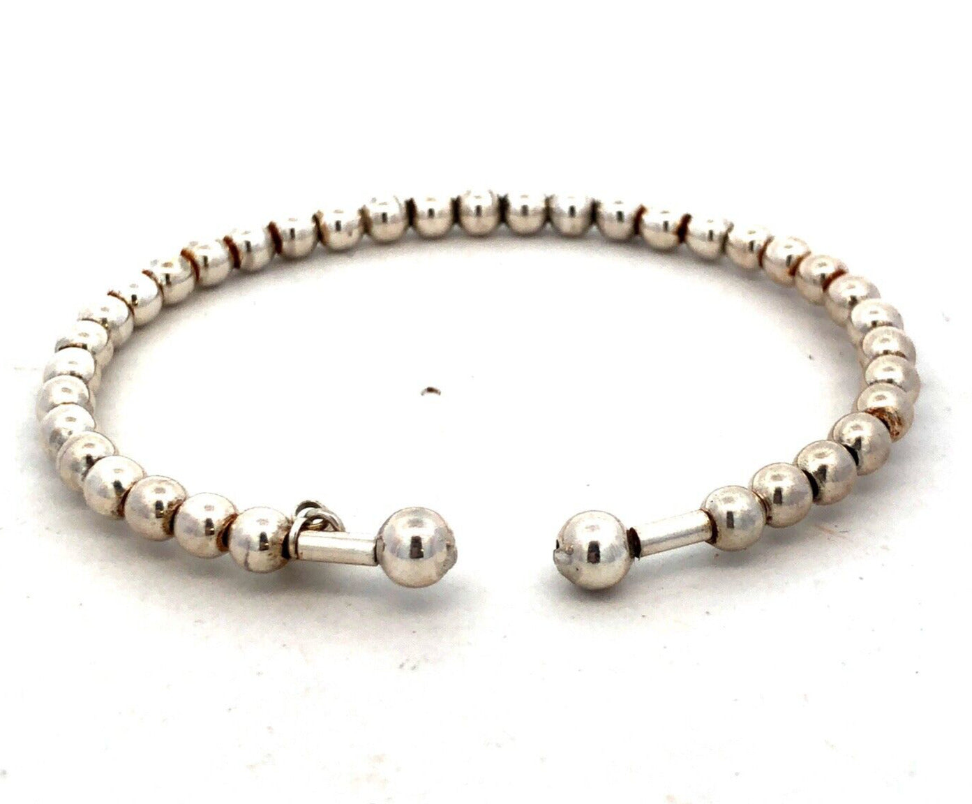 Estate Italy 925 Sterling Silver Beaded Stackable Oval Open Cuff Bracelet