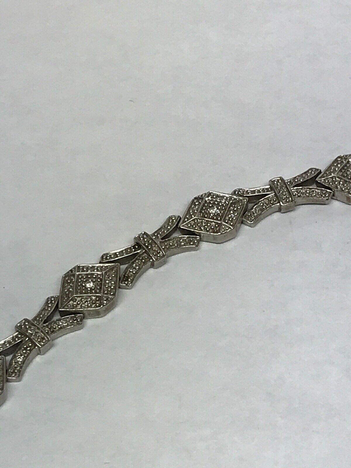 Vintage EA Sterling Silver 925 Diamond Modernist X O Link Tennis Bracelet