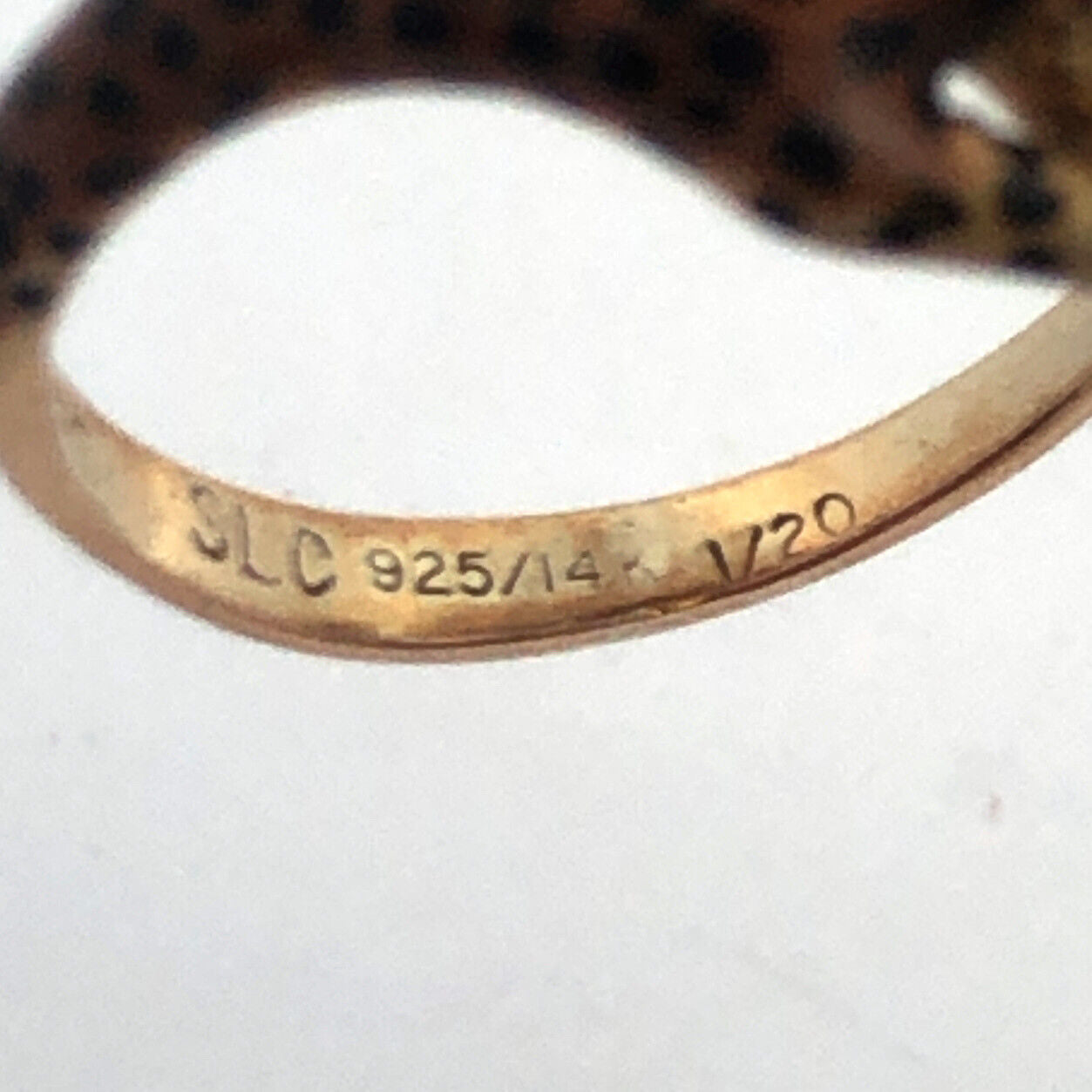 Designer SLC 925 Sterling Silver Yellow Gold Enamel 3D Cheetah Ring