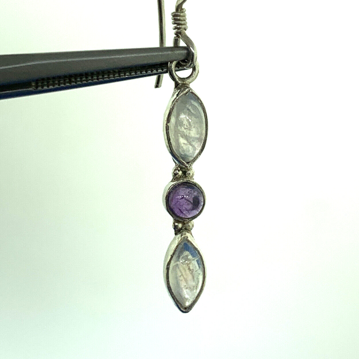 Designer Sterling Silver Moonstone Amethyst Dangle Drop Hook Earrings