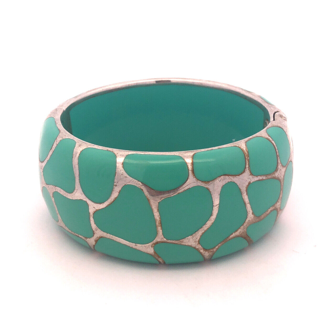 Vintage Angelique De Paris Sterling Silver Turquoise Resin Hinged Cuff Bracelet