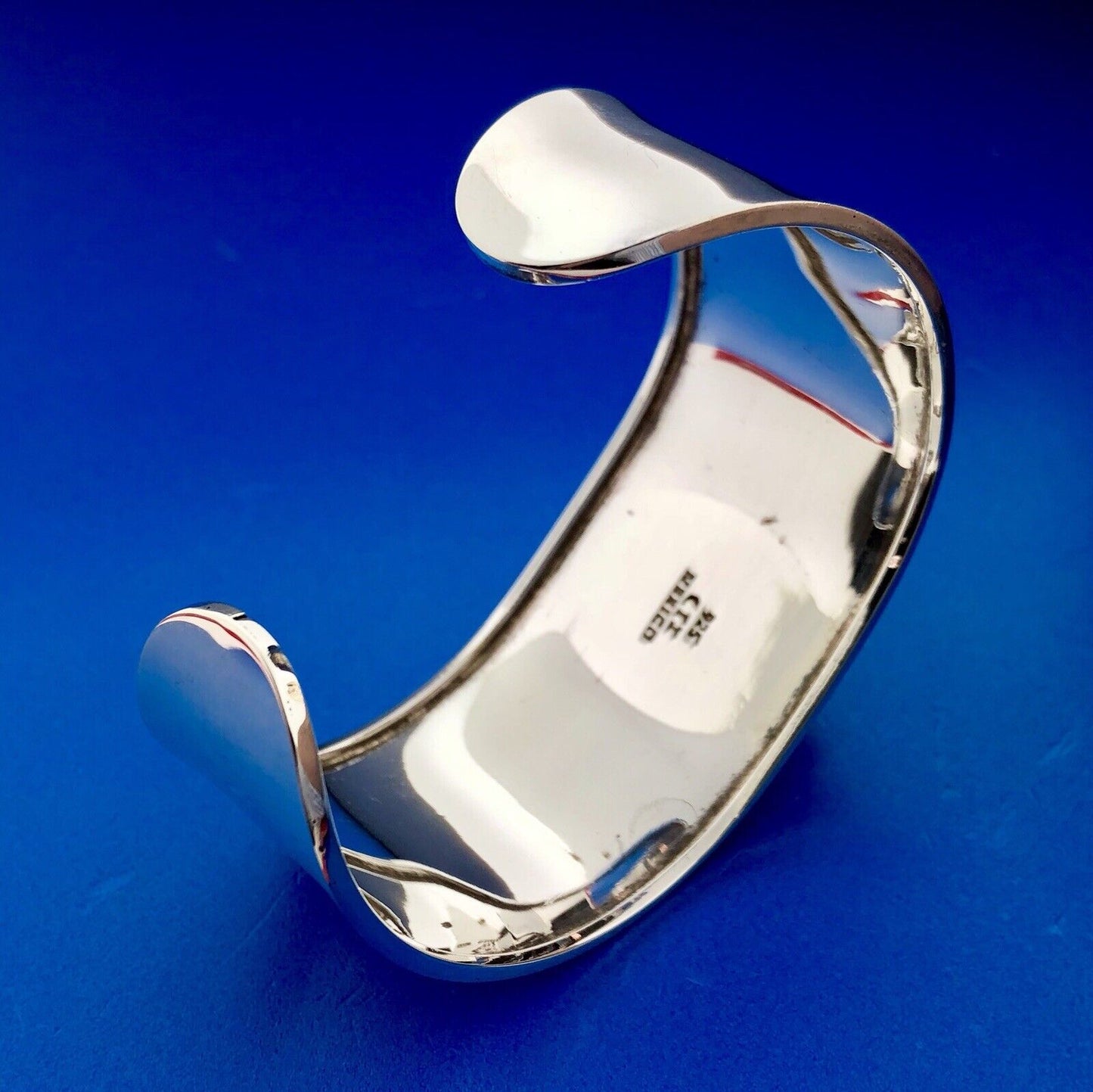 CII Mexico Taxco 925 Sterling Silver Carnelian Cabochon Statement Cuff Bracelet