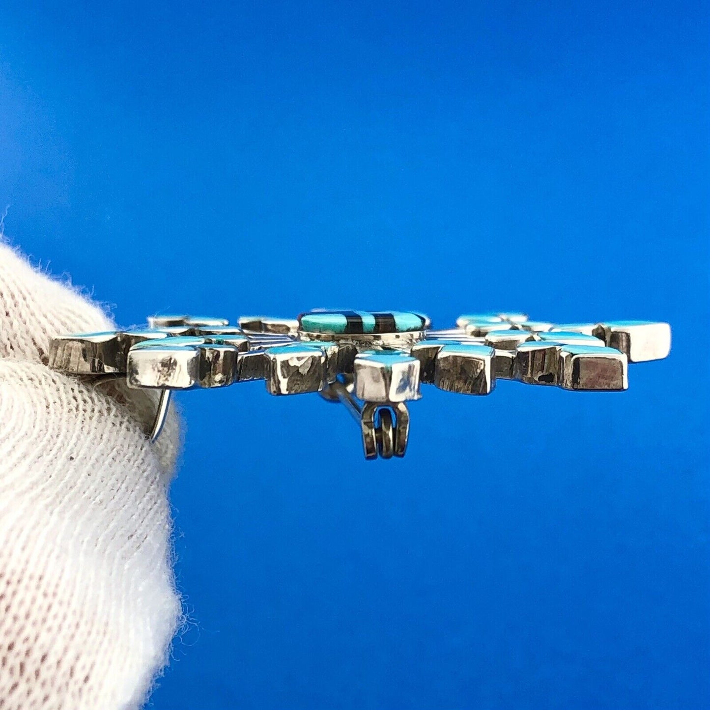 Zuni Designer Vera Halusewa Sterling Silver 925 Turquoise Star Brooch Pendant