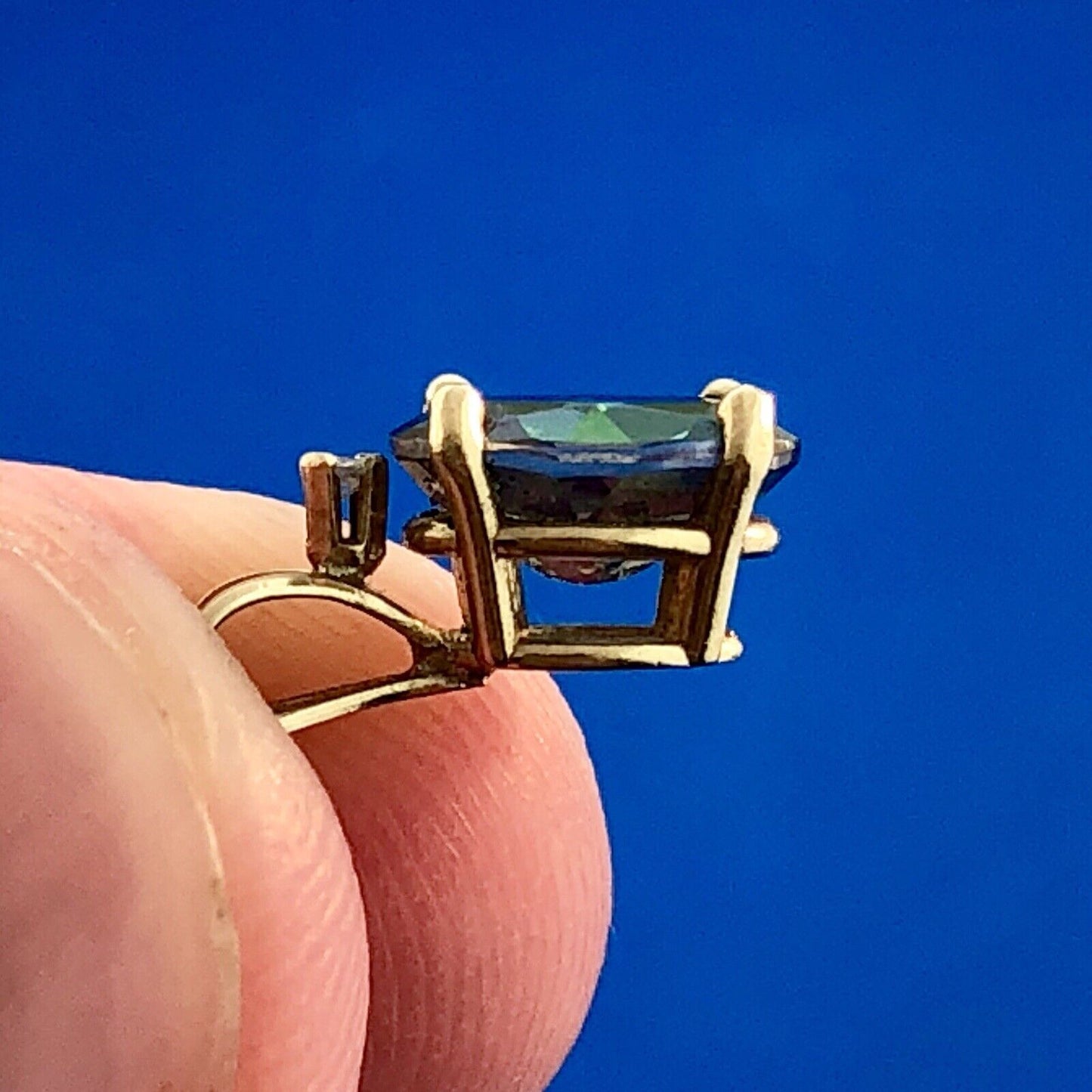 Designer 10k Yellow Gold Oval Mystic Topaz Diamond Accented Pendant