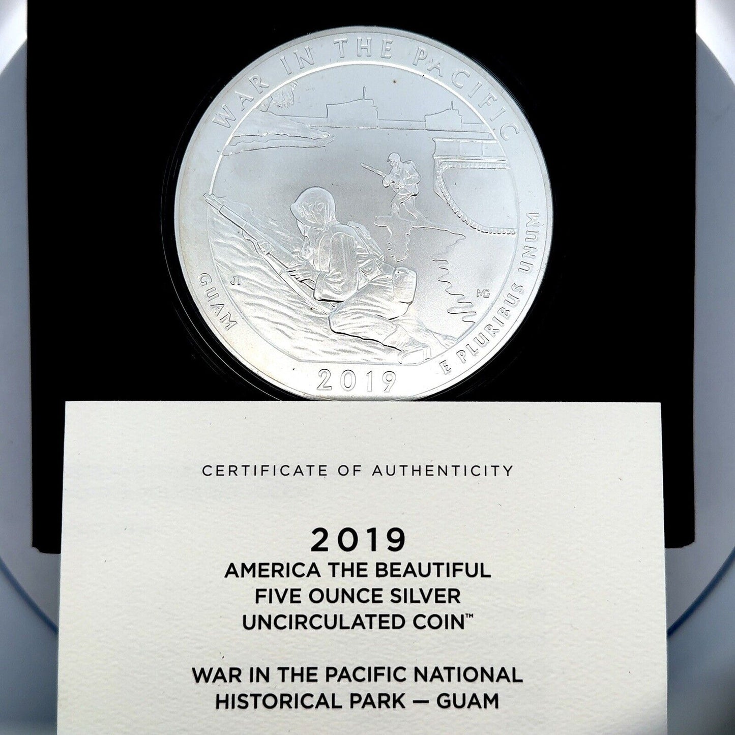 2019 P America The Beautiful Guam War in The Pacific 5 oz Silver Quarter Coin