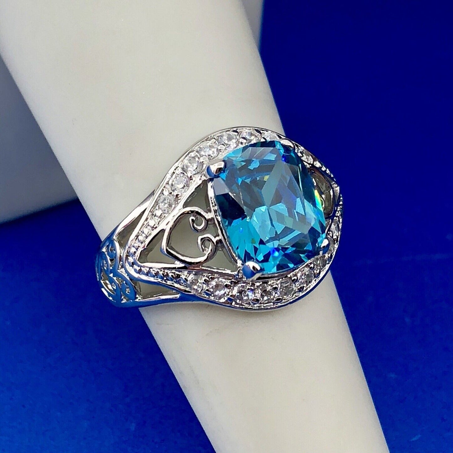 Designer CaA 925 Sterling Silver London Blue Topaz Diamond Engagement Ring