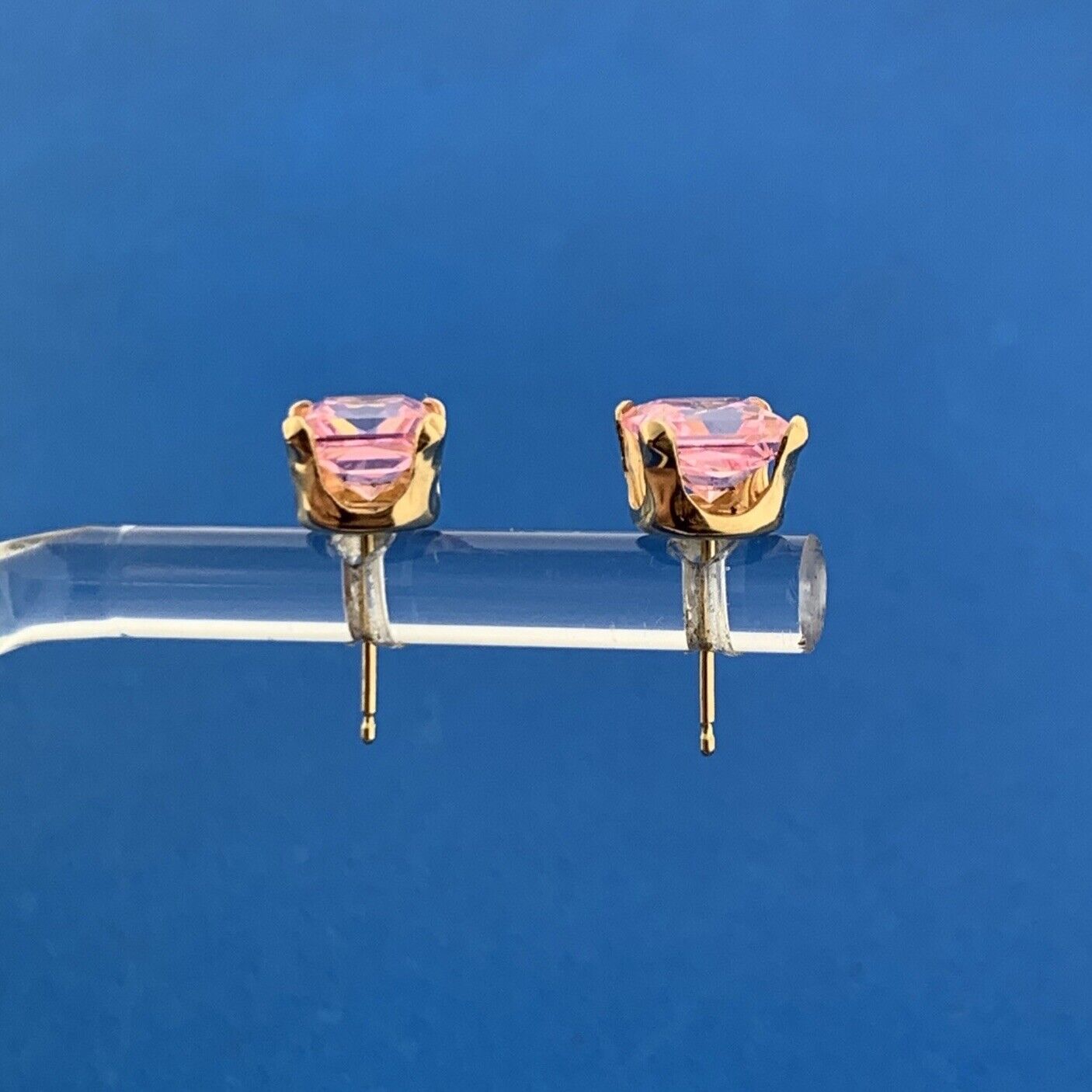 Jacmel Mauritius JCM 14K Yellow Gold Pink Cubic Zirconia Statement Stud Earrings