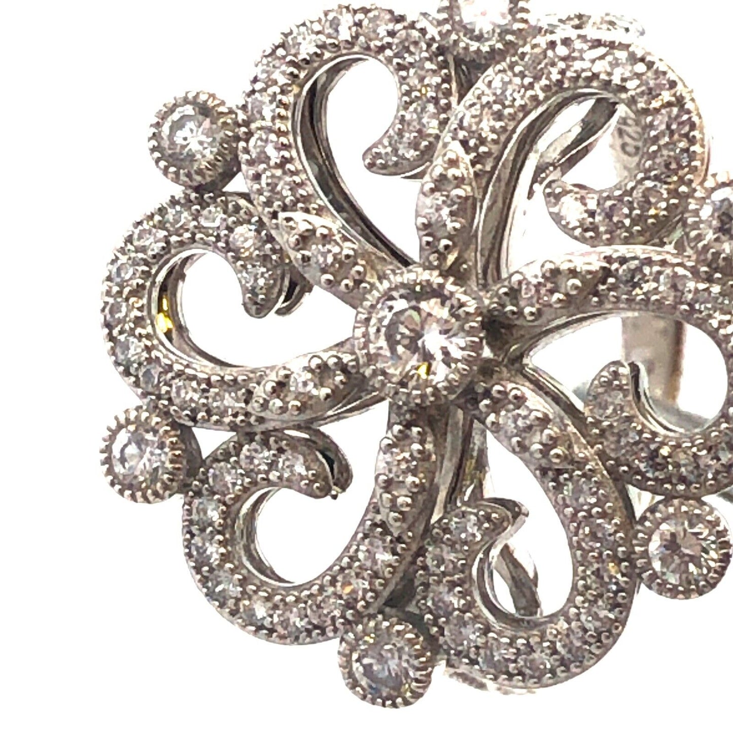 925 Sterling Silver Round Cubic Zirconia CZ Flower Swirl Cocktail Ring
