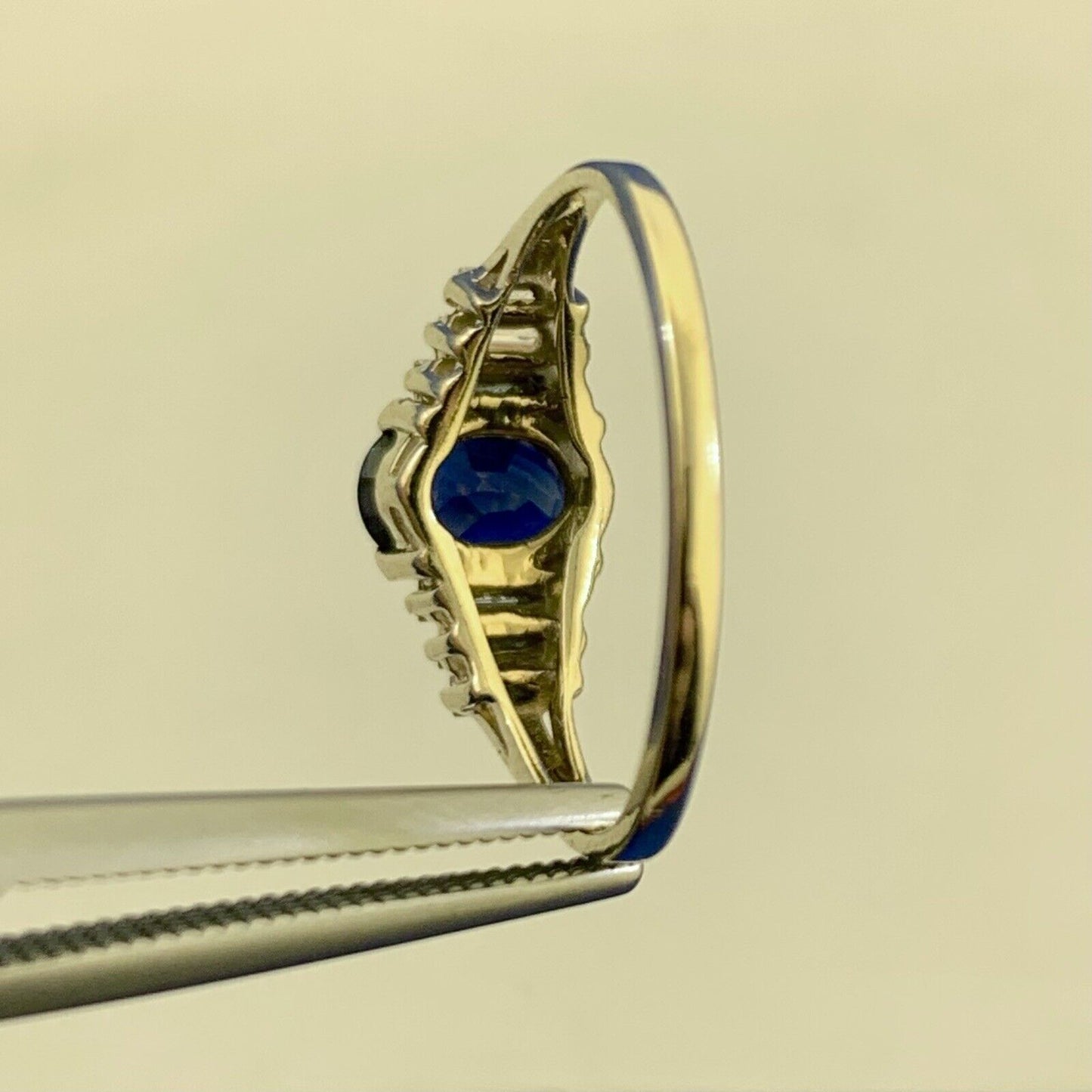 Designer 14K Yellow Gold Oval Sapphire Diamond Accent Anniversary Ring