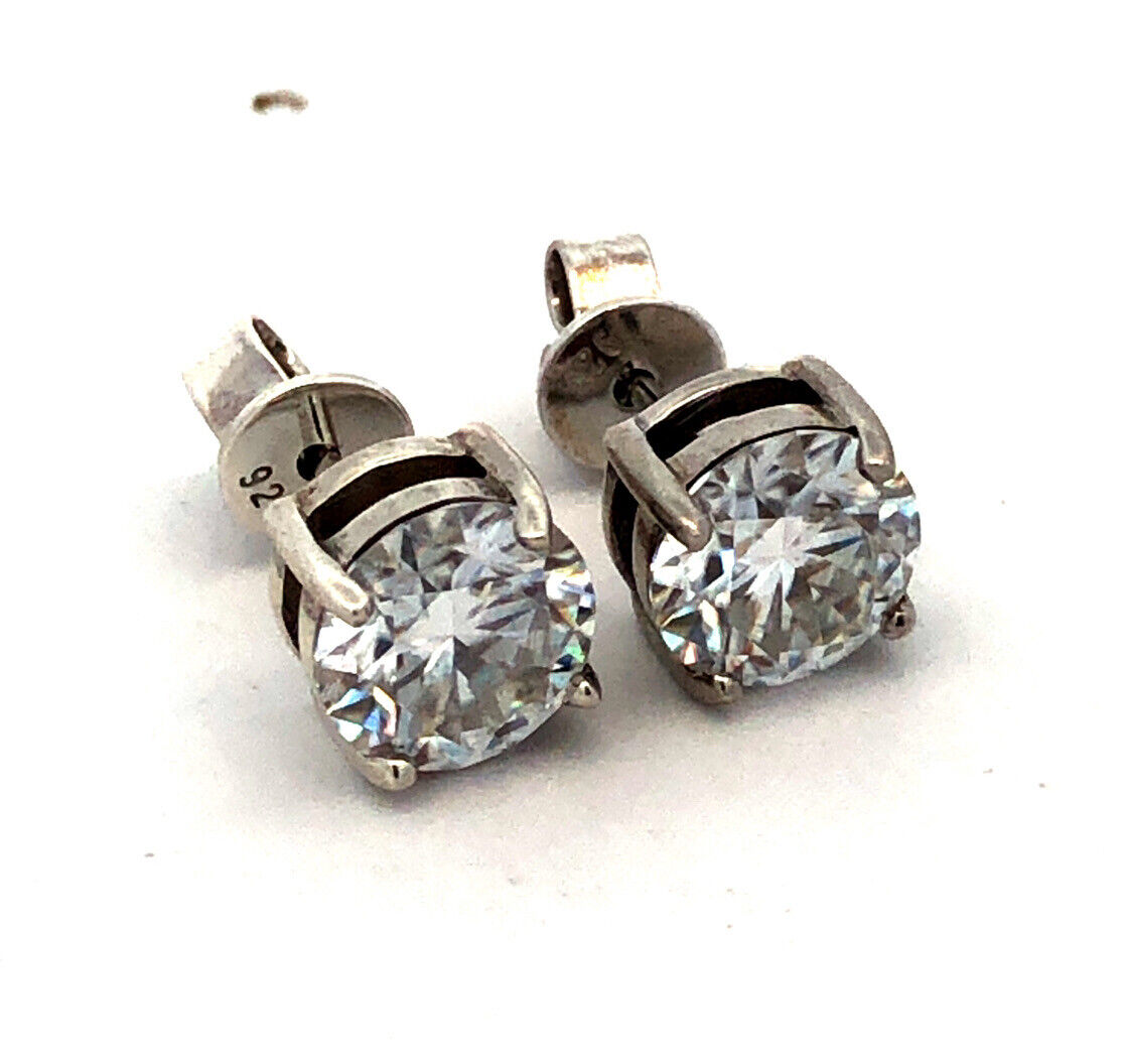 925 Sterling Silver Round Diamond Solitaire Statement Stud Earrings