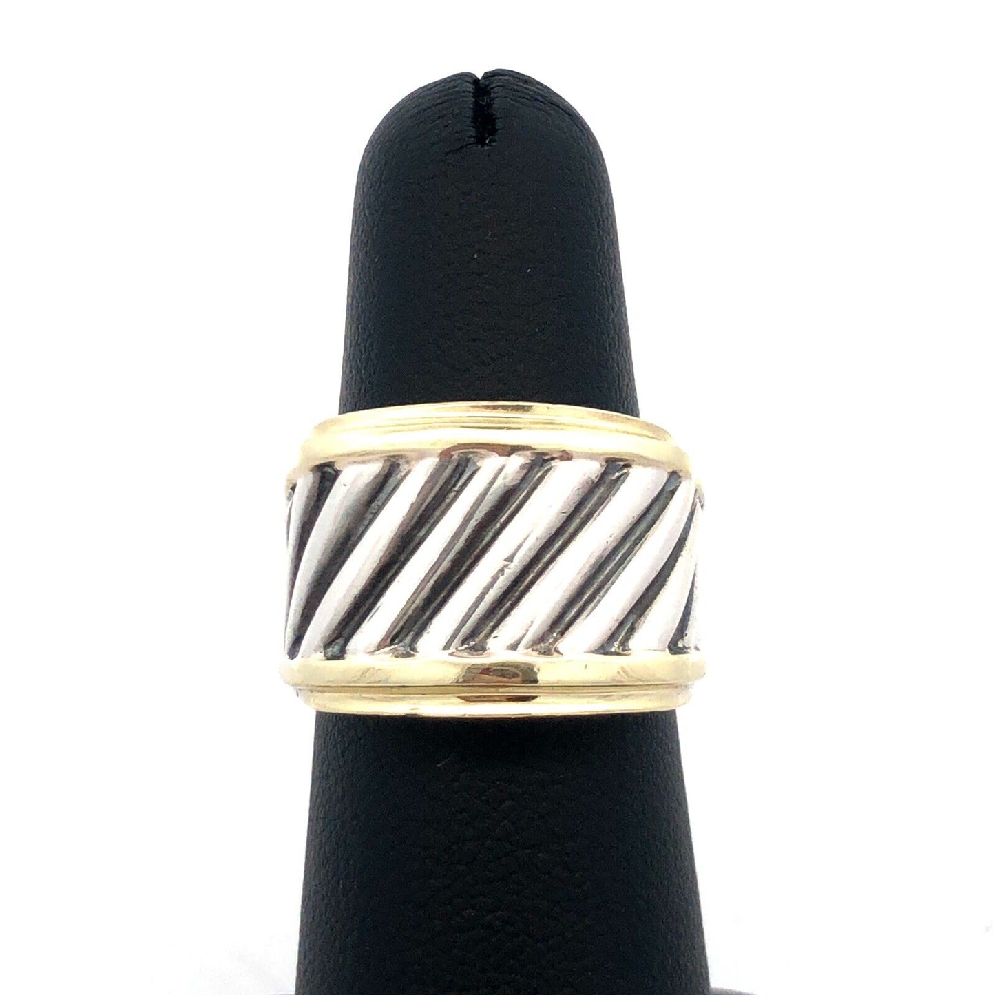 David Yurman 925 Sterling Silver 14K Gold Sculpted Cable Saddle Signet Ring