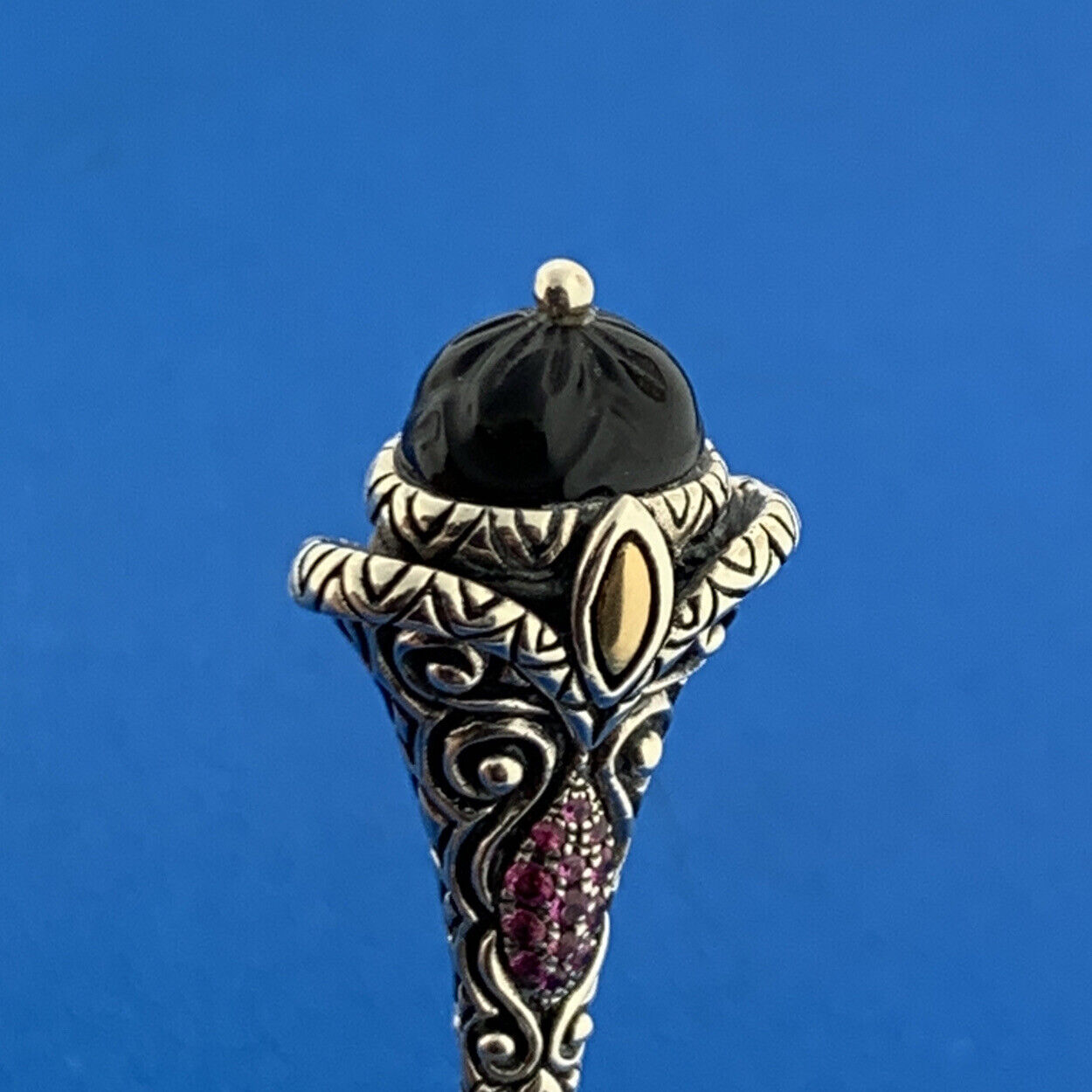 Barbara Bixby 925 Sterling Silver 18K Gold Black Onyx Ruby Enhancer Pendant
