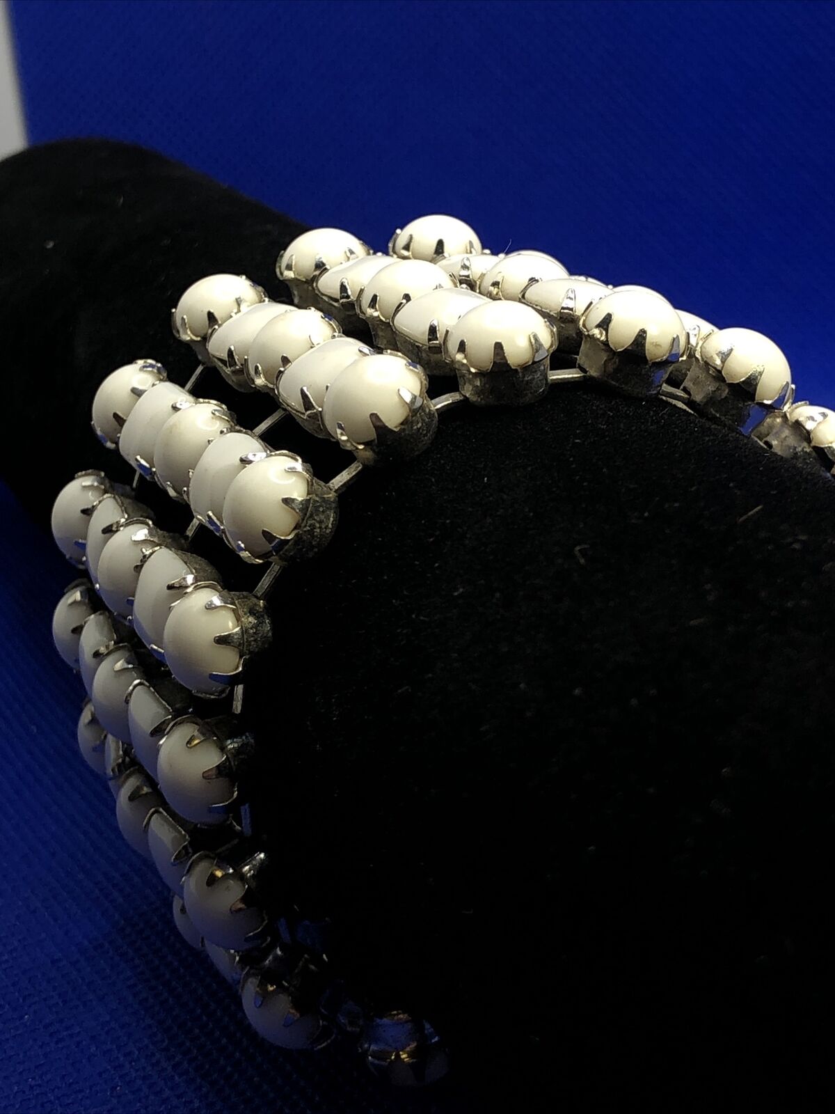 Weiss Runway Couture White Milk Glass Five Row Statement Cuff Bracelet