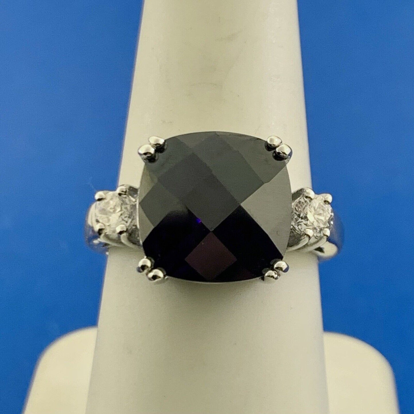 Designer 925 Sterling Silver Cushion Cut Amethyst & Cubic Zirconia Cocktail Ring