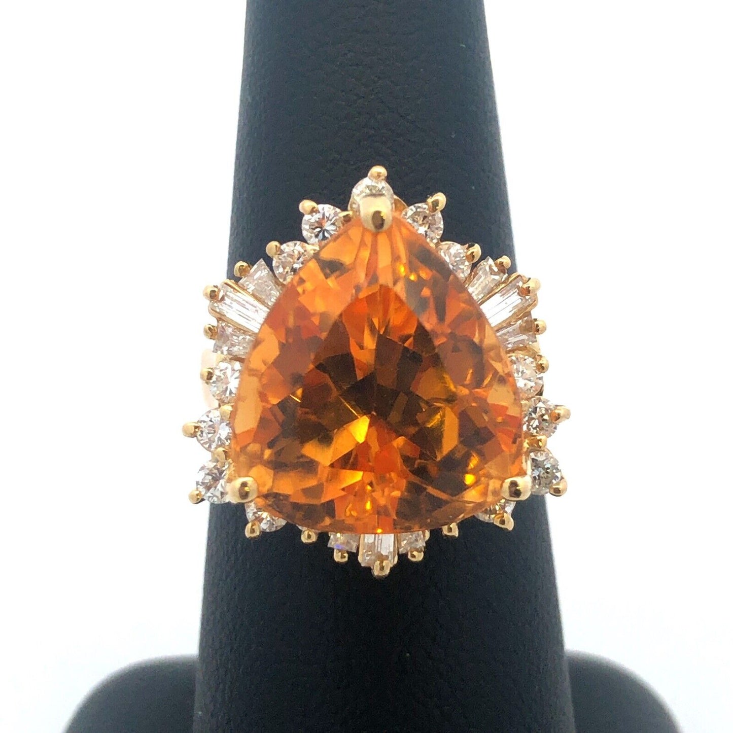 Elegant 18K Yellow Gold Trillion Cut Citrine Diamond Statement Cocktail Ring
