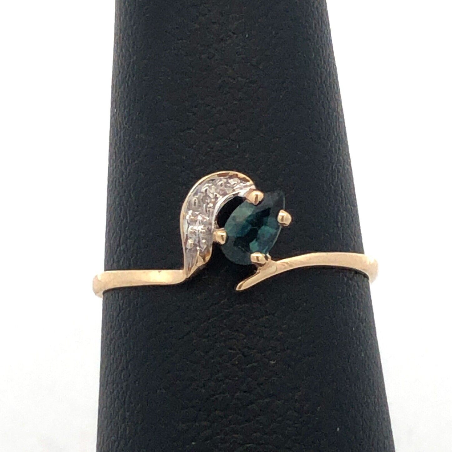 Designer PC 10K Yellow Gold Pear London Blue Topaz White Sapphire Stacking Ring