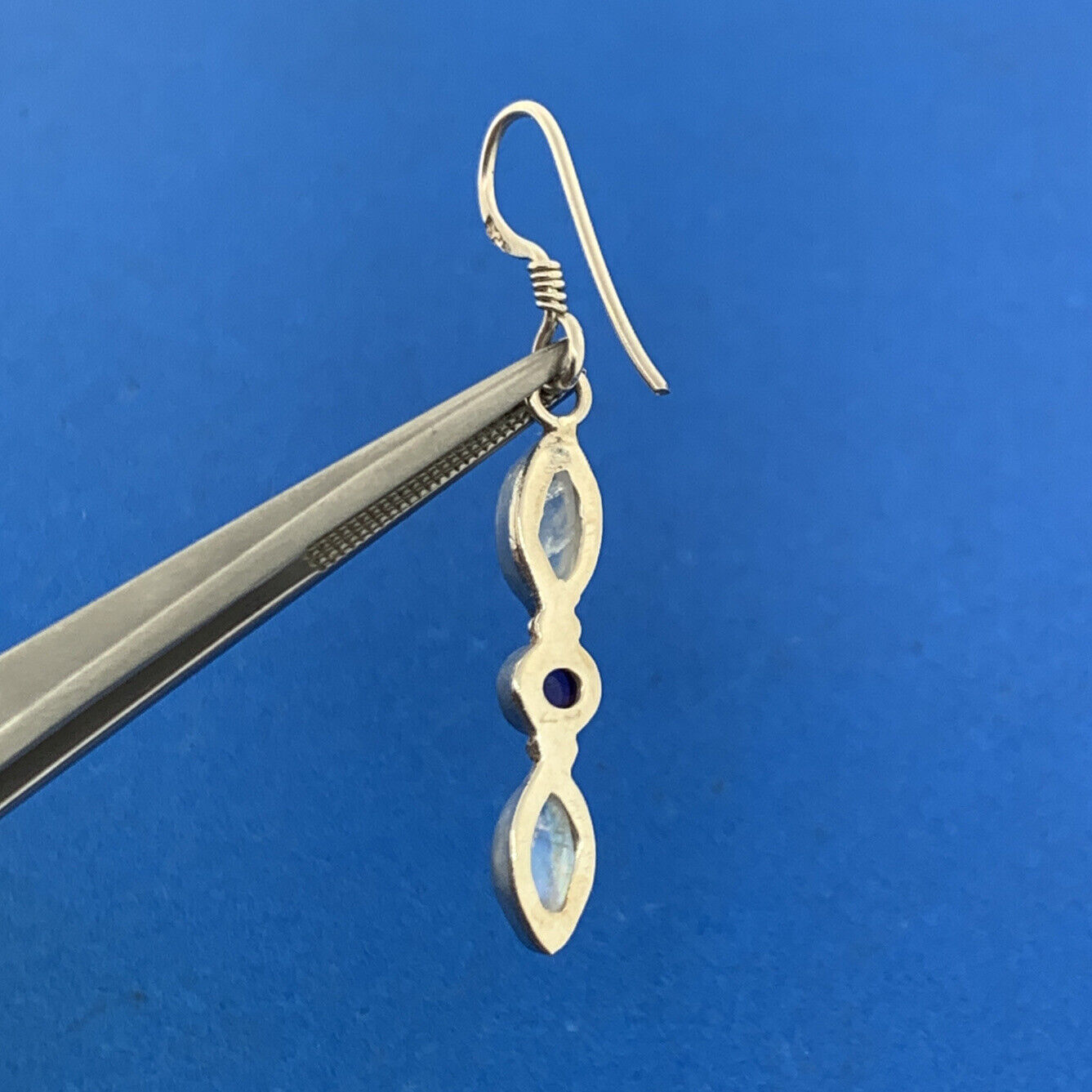 Designer Sterling Silver Moonstone Amethyst Dangle Drop Hook Earrings