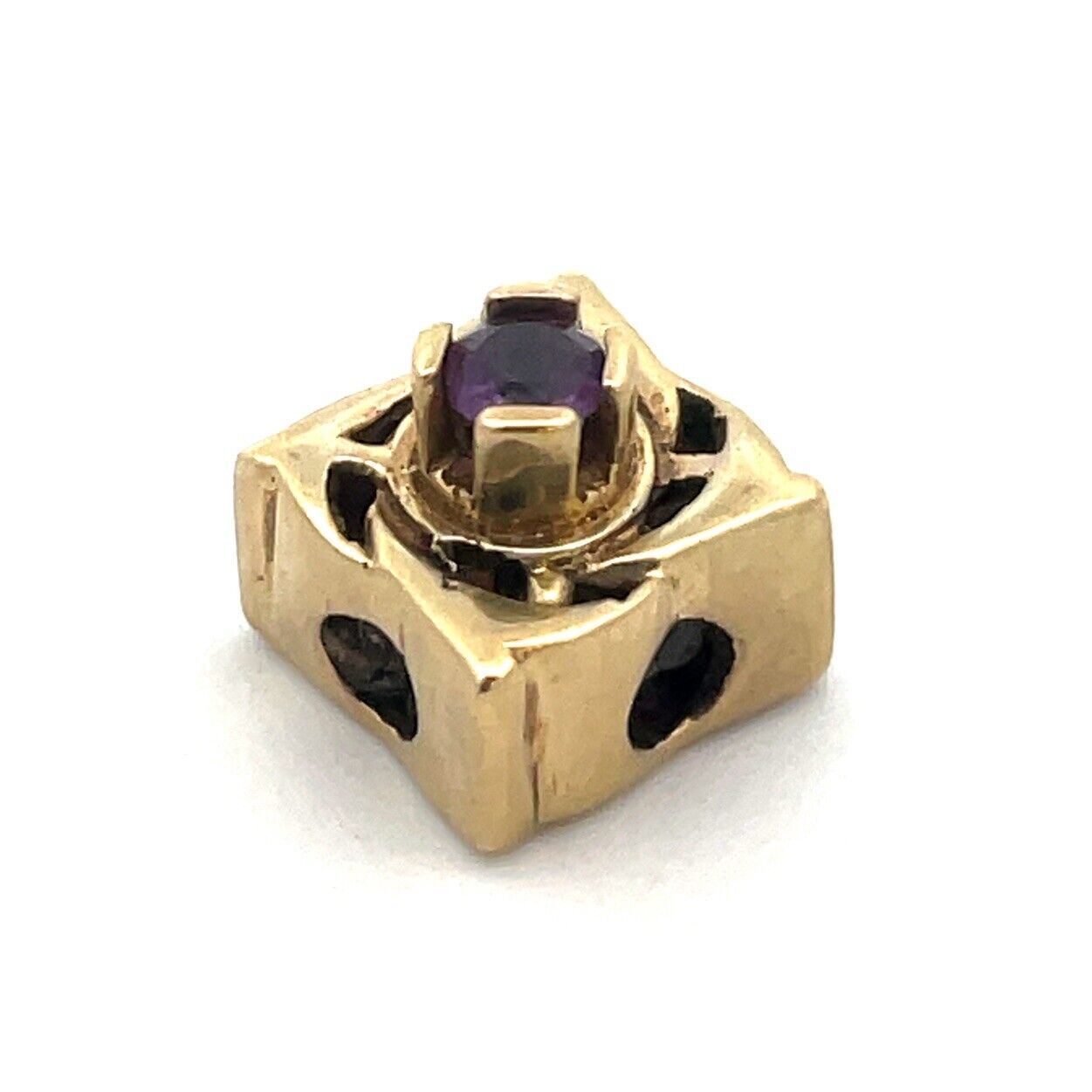 Designer DDH 10K Yellow Gold Round Amethyst Floral Slide Bracelet Charm