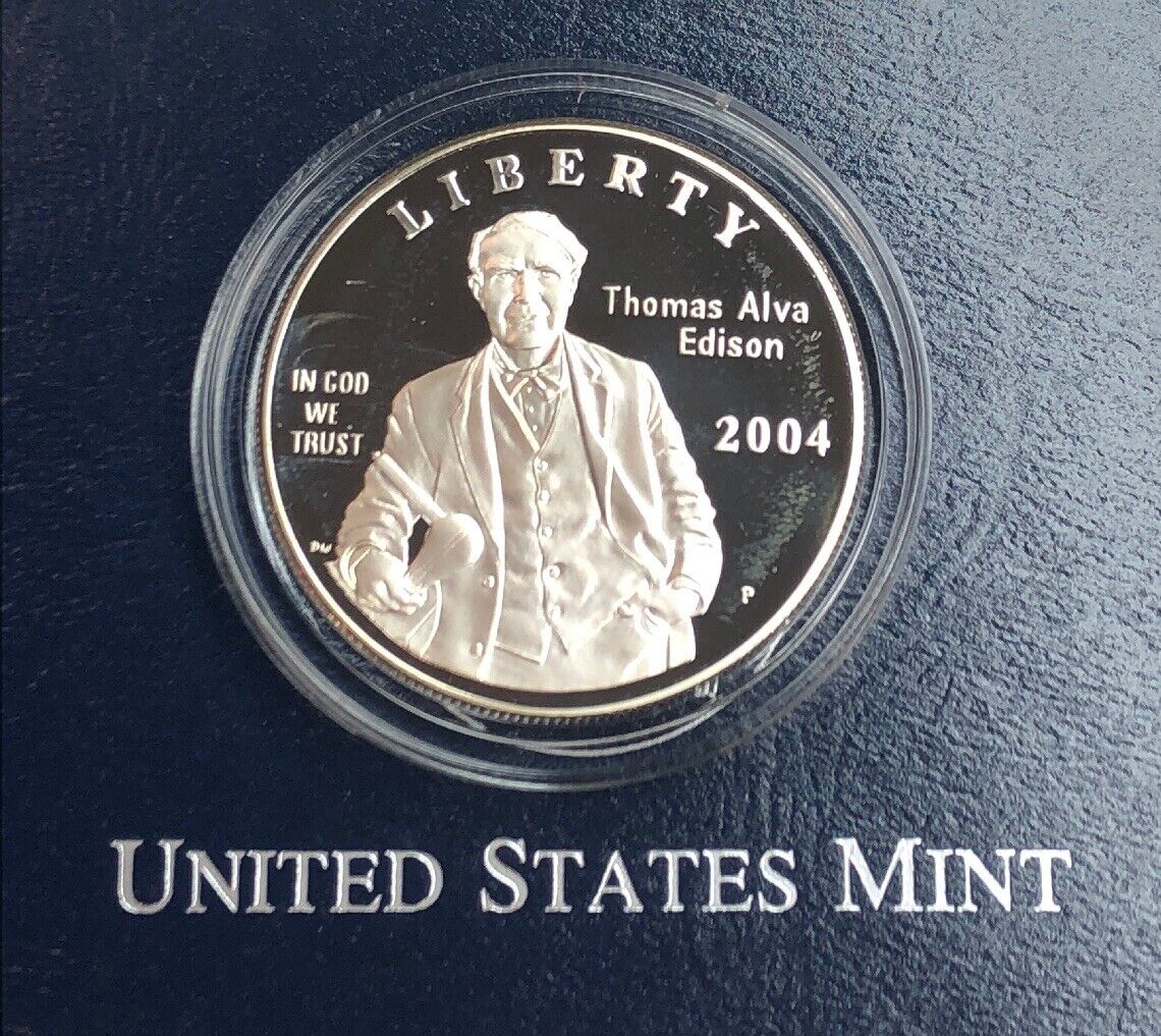1994 P Thomas Alva Edison Commemorative Proof Silver $ Dollar OMP/COA