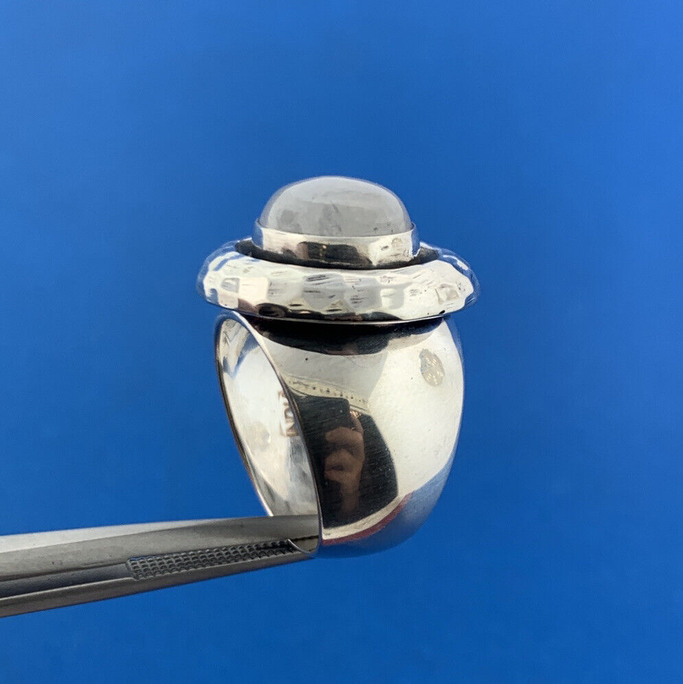 Doug Paulus dP Sterling Silver Oval Rainbow Moonstone East West Hammered Ring