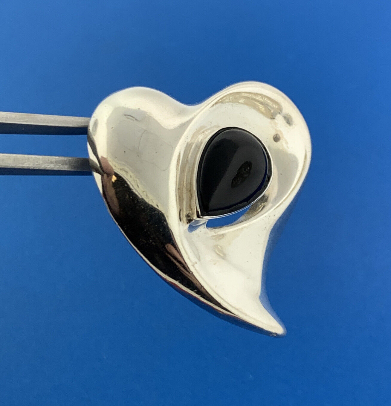 Designer Sterling Silver 925 Teardrop Onyx Abstract Stud Friction Back Earrings