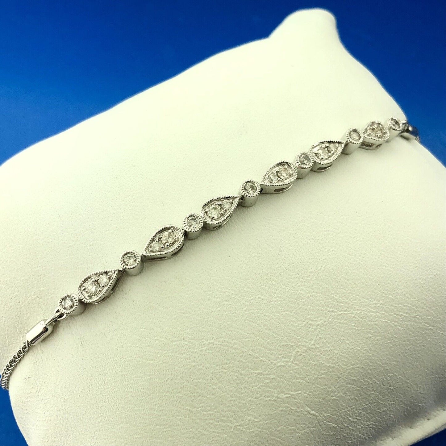 Designer KA1772 10K White Gold Diamond Floral Cluster Adjustable Lariat Bracelet