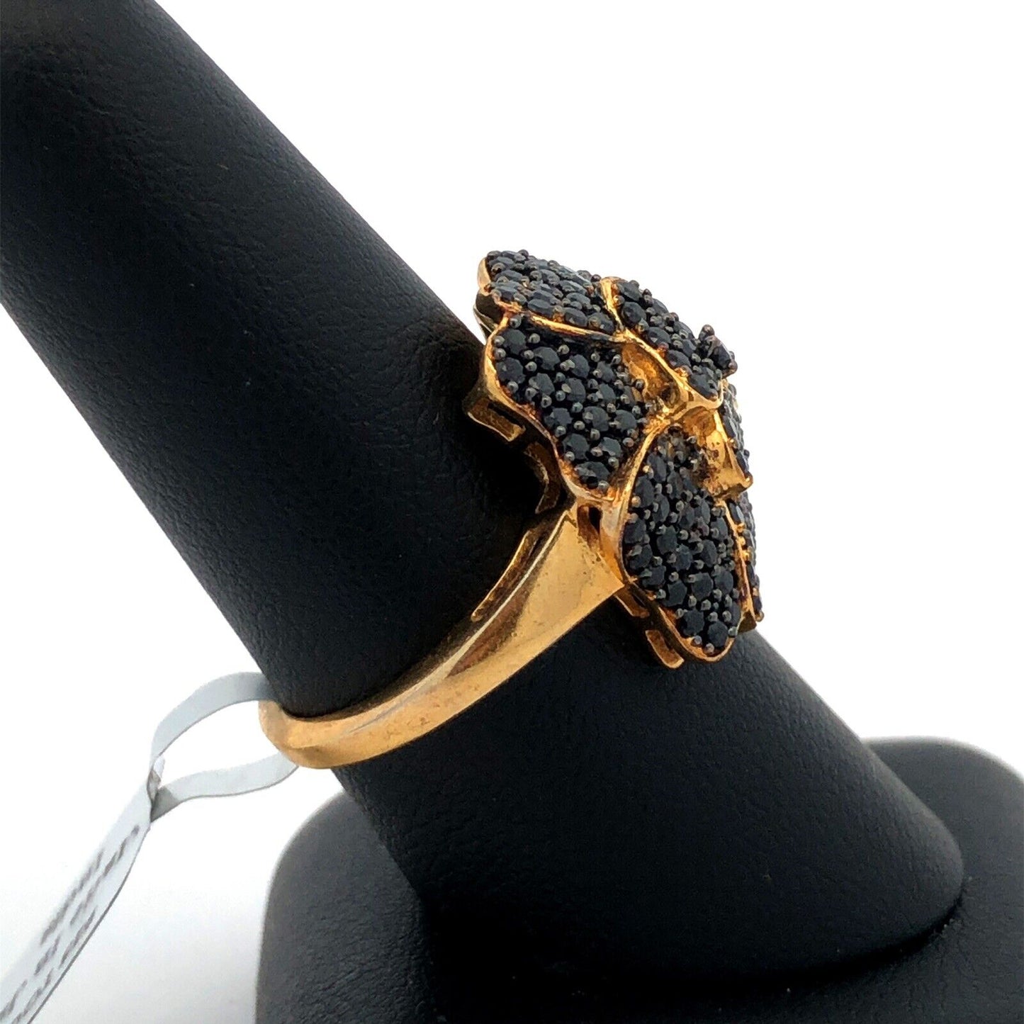 Designer TGGC Sterling Silver Gold Vermeil Black Spinel Flower Statement Ring
