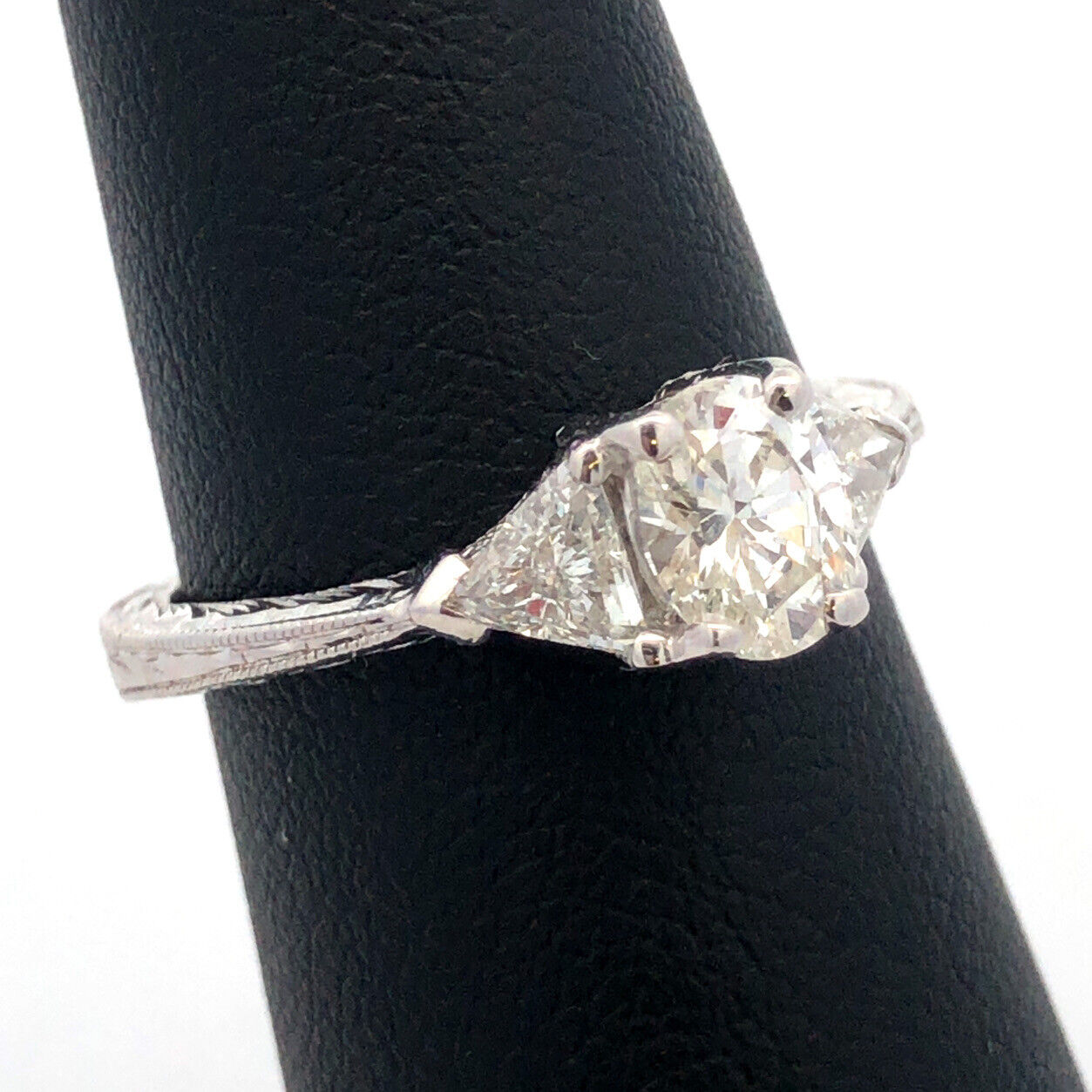 Estate Platinum Oval Diamond Trillion Accented Engagement Ring