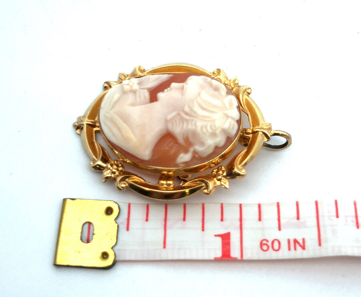 Designer 14K Yellow Gold Carved Cameo Pin Brooch Pendant