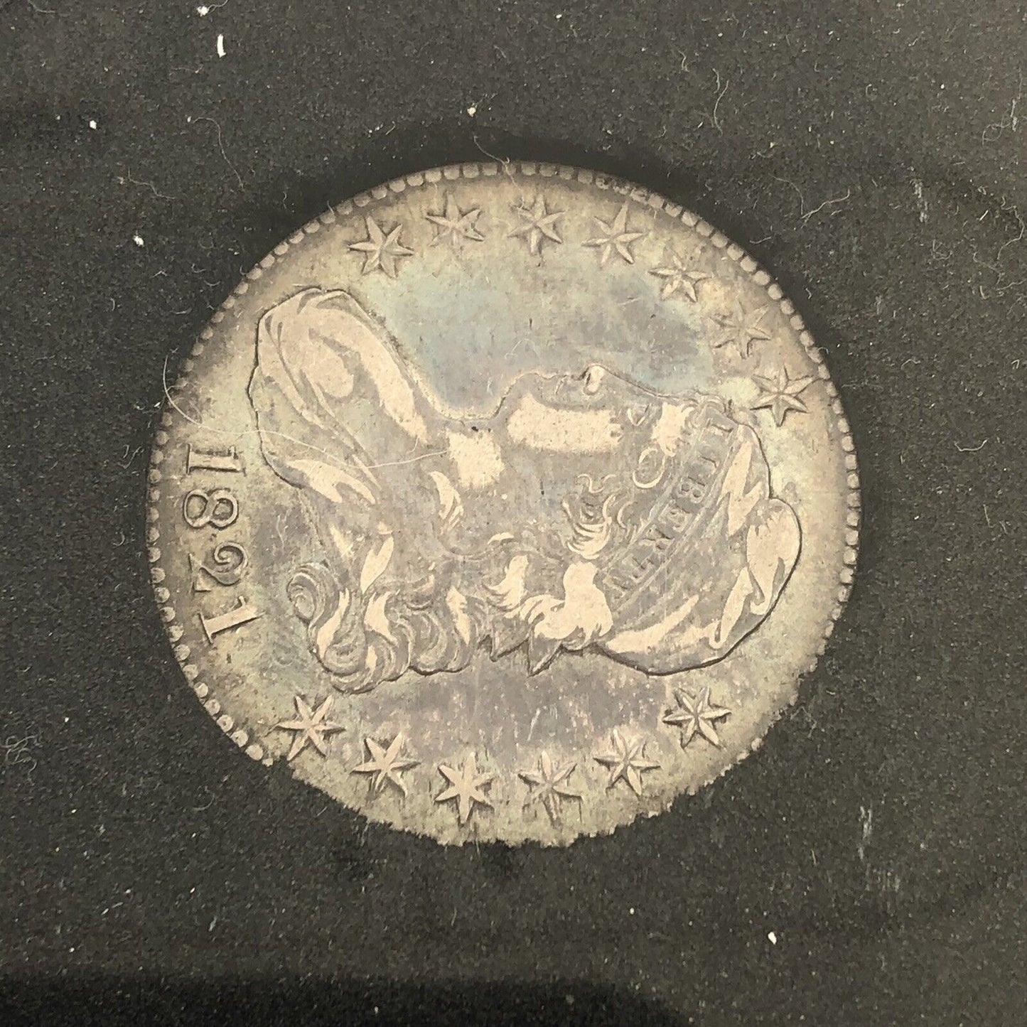 1821 Capped Bust Silver Half Dollar 50c Lettered Edge Ungraded XF Details Coin