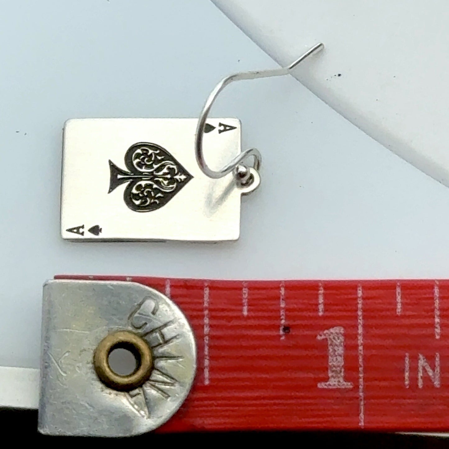 Custom Artisan Sterling Silver 925 Poker Playing Card Drop Dangle Earrings