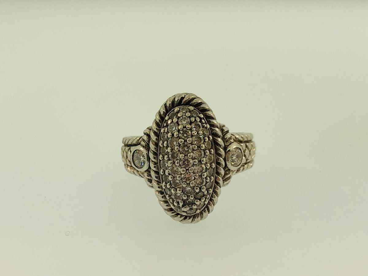 Judith Ripka JR Sterling Silver 925 Diamonique CZ Oval Textured Statement Ring