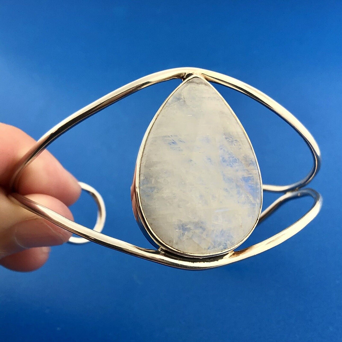 Designer Arya Esha 925 Sterling Silver Blue Moonstone Dramatic Cuff Bracelet