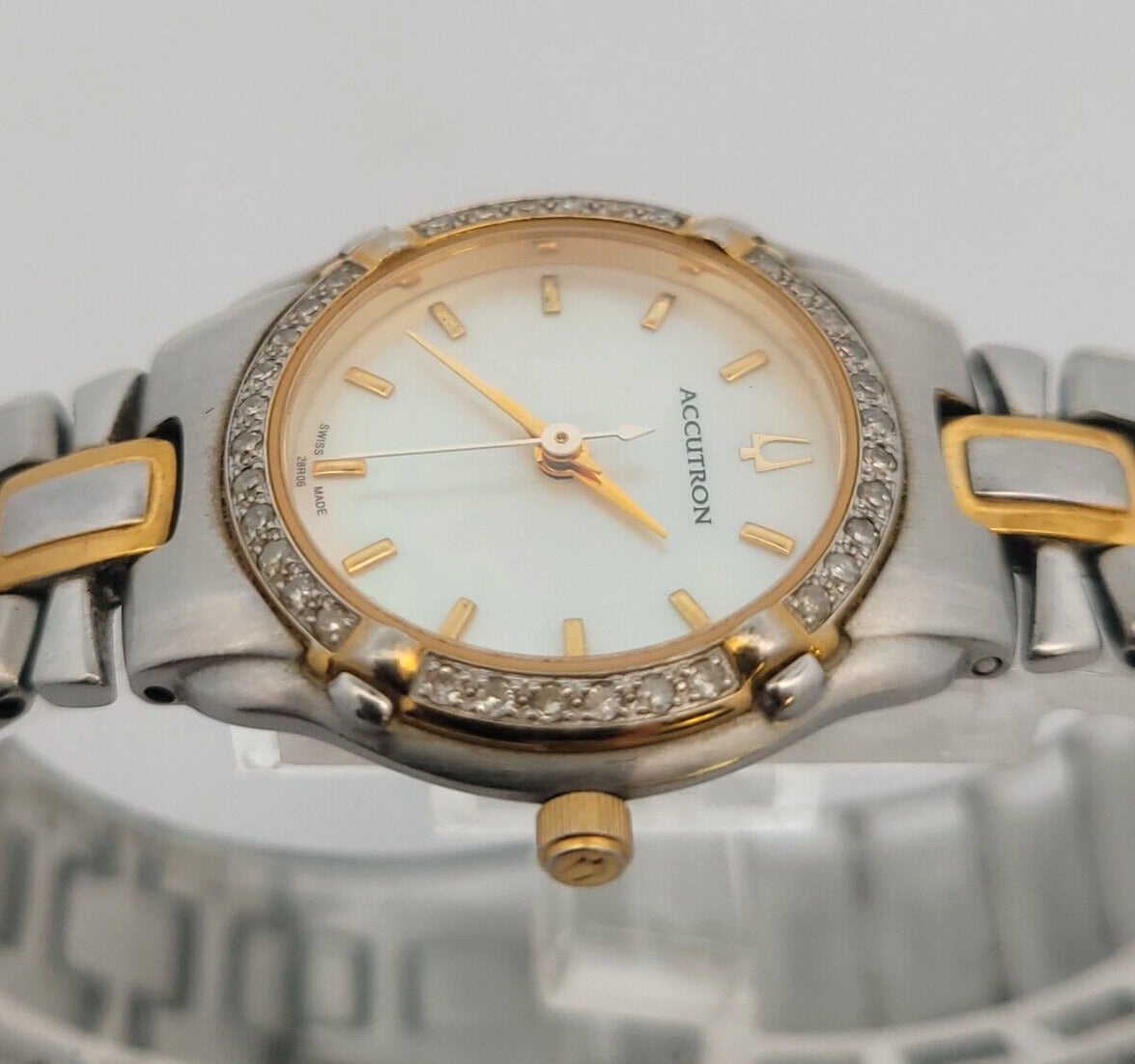 Ladies Bulova Accutron Barcelona Mother of Pearl Dial Diamond Bezel Quartz Watch