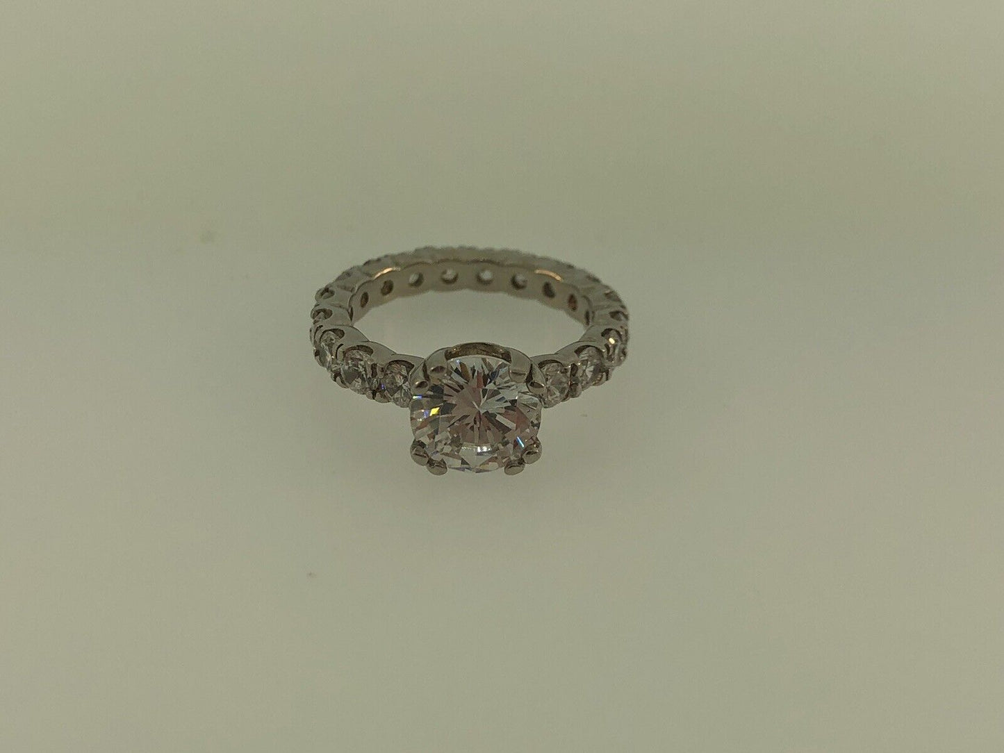 Sterling Silver 925 Cubic Zirconia Solitaire w/Accents Engagement Ring