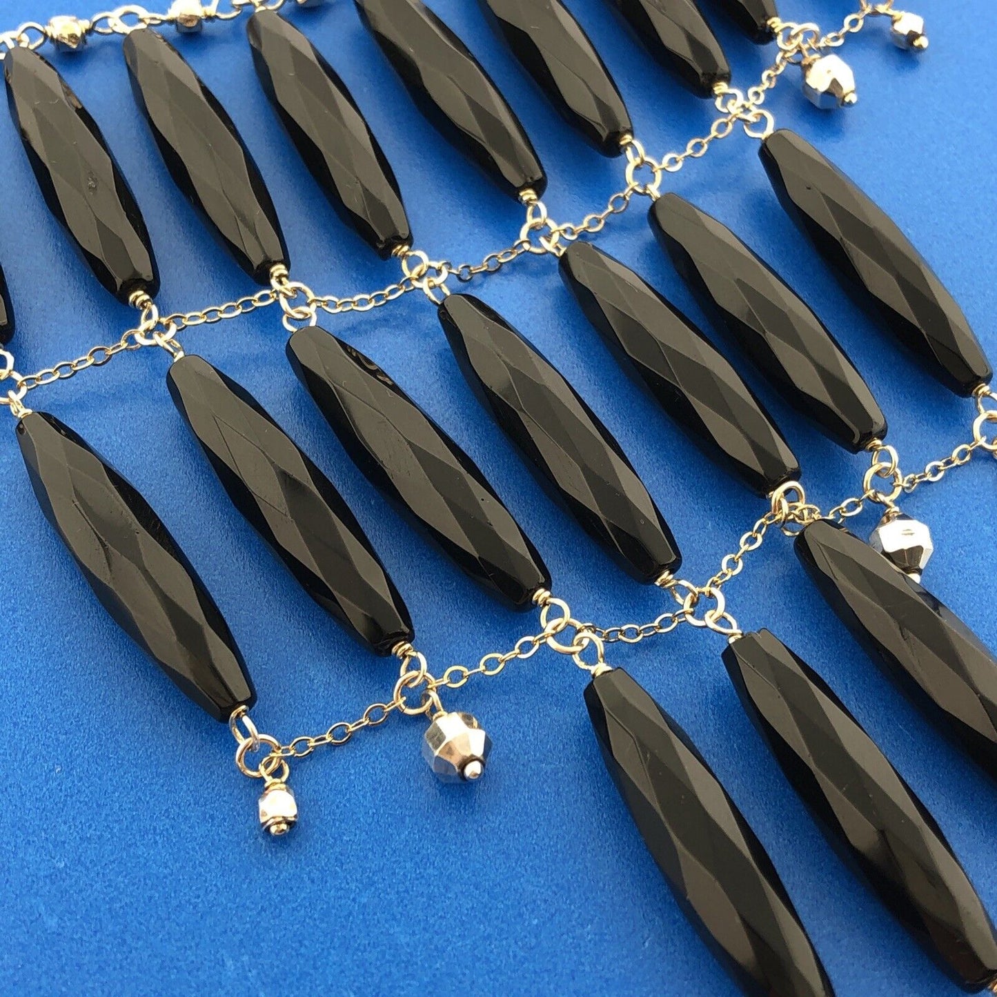 Chan Luu Vermeil Sterling Silver 925 Carved Long Black Bead 17" Bib Necklace