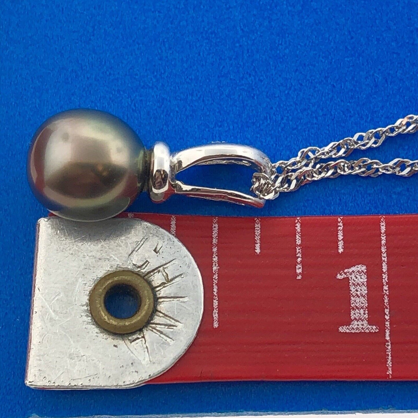 14k White Gold Tahitian Pearl Pendant Necklace with Diamond Accent