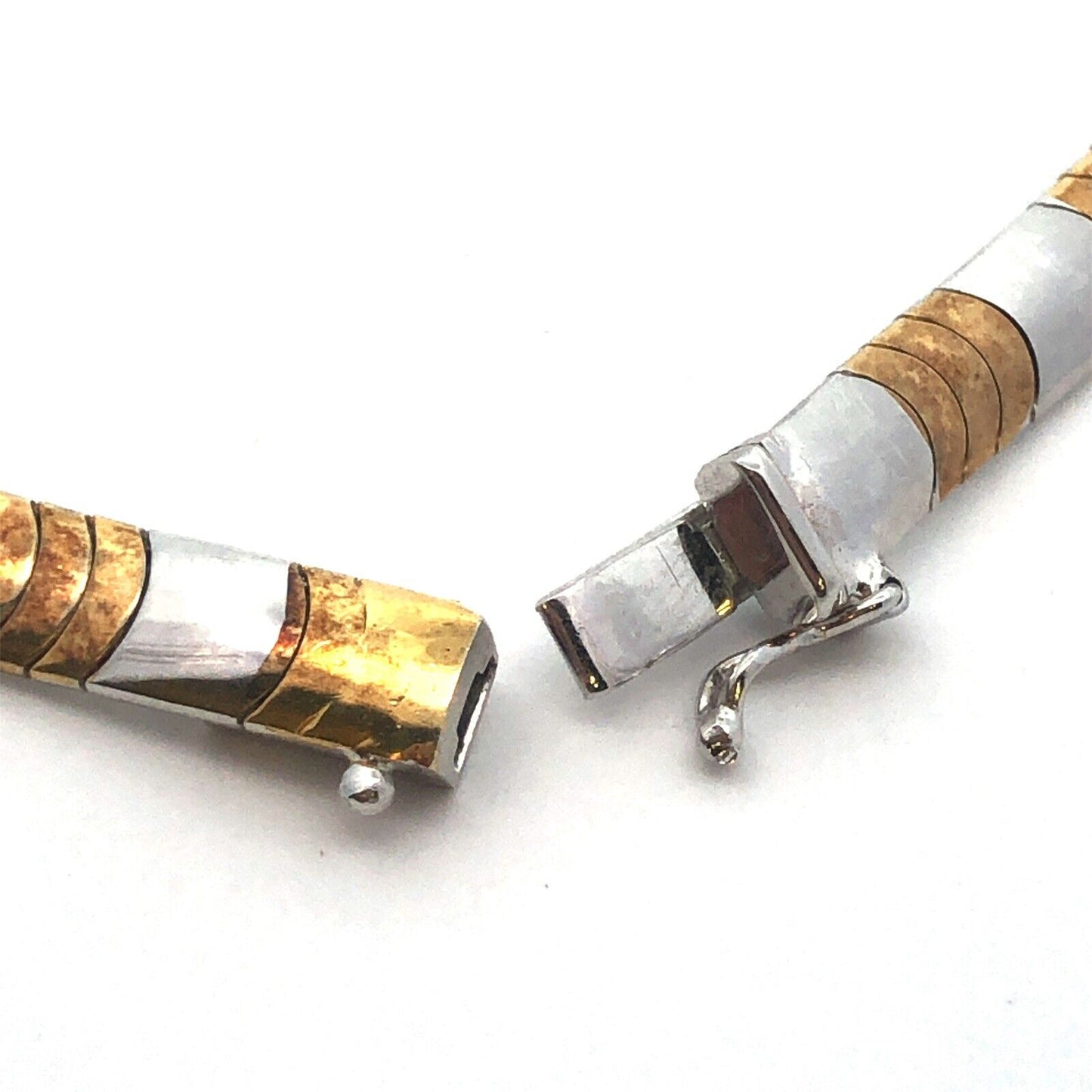 Designer Milor Italy 925 Sterling Silver Brass Two Tone Flat Chain Necklace