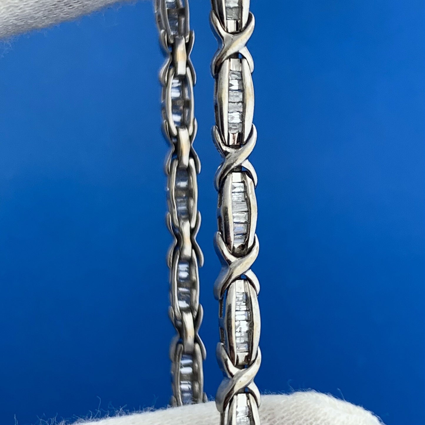 Designer 10K White Gold Channel Set Diamond X O Tennis Bracelet