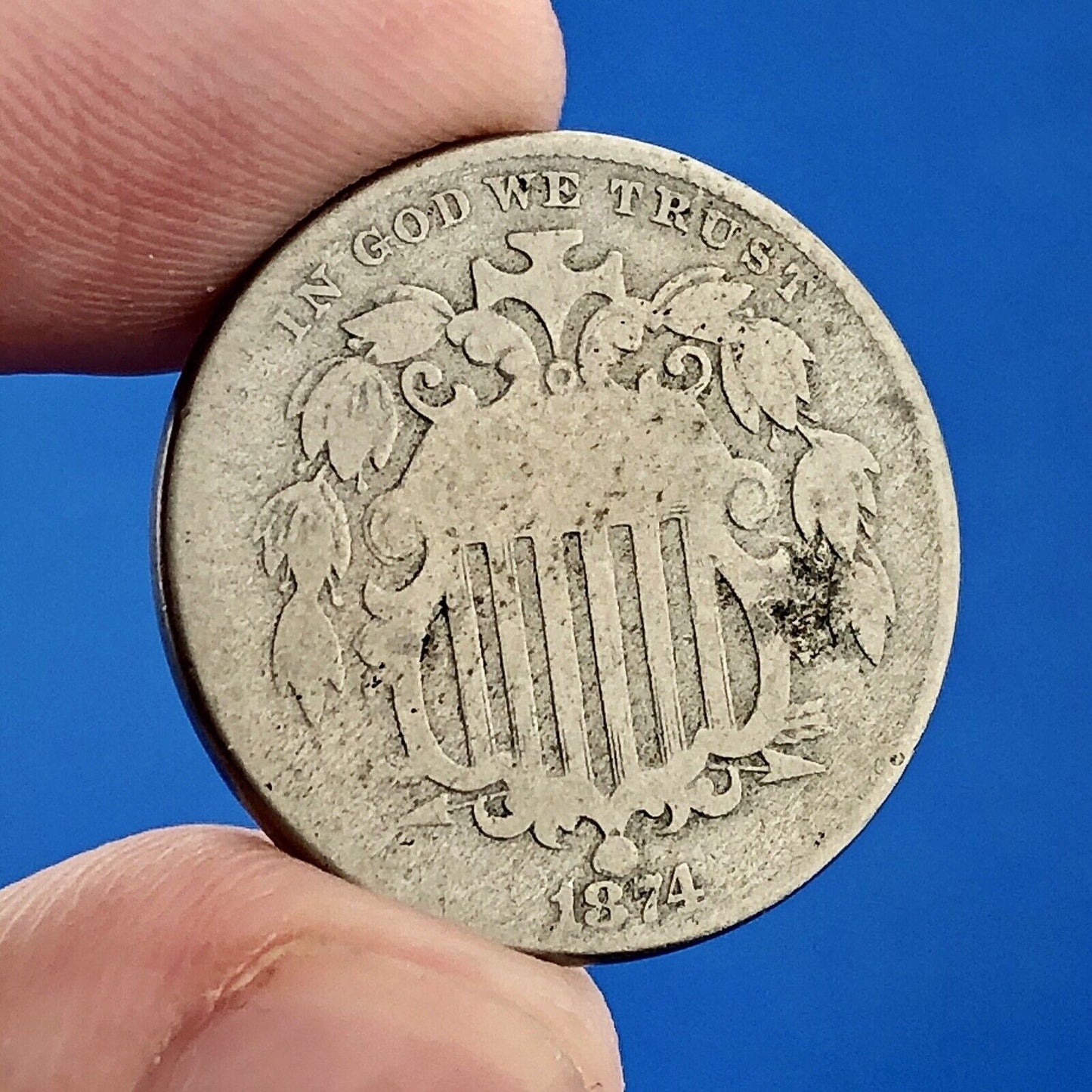 1874 P Shield Nickel Variety 2 Scarce Rare Better Key Philadelphia Mint Coin