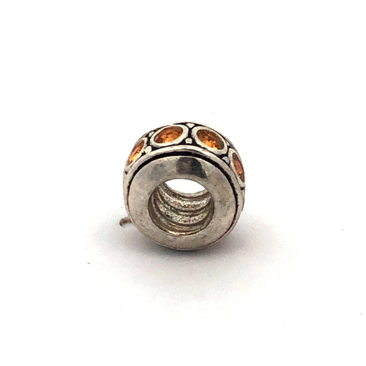 Designer Chamilia 925 Sterling Silver Round Orange Cubic Zirconia Spacer Charm