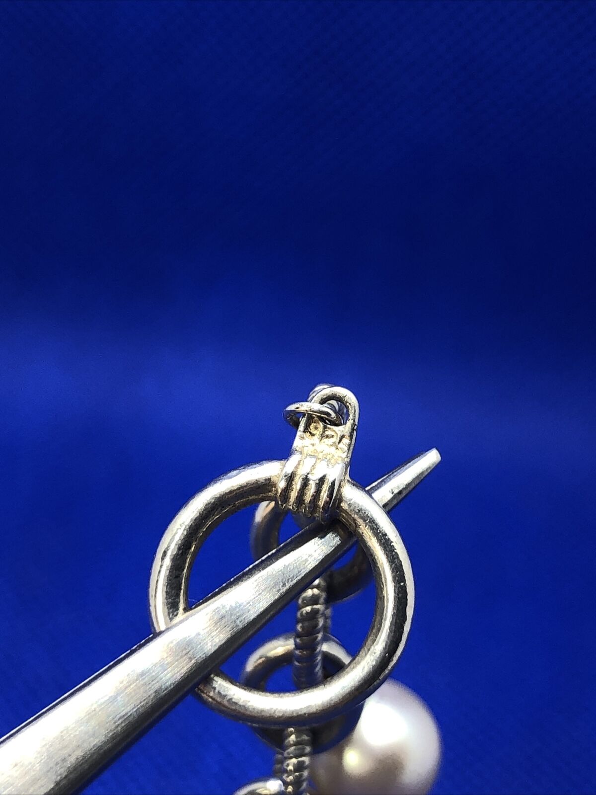 Estate 925 Sterling Silver 14K Gold Accented Pearl Charm Toggle Bracelet