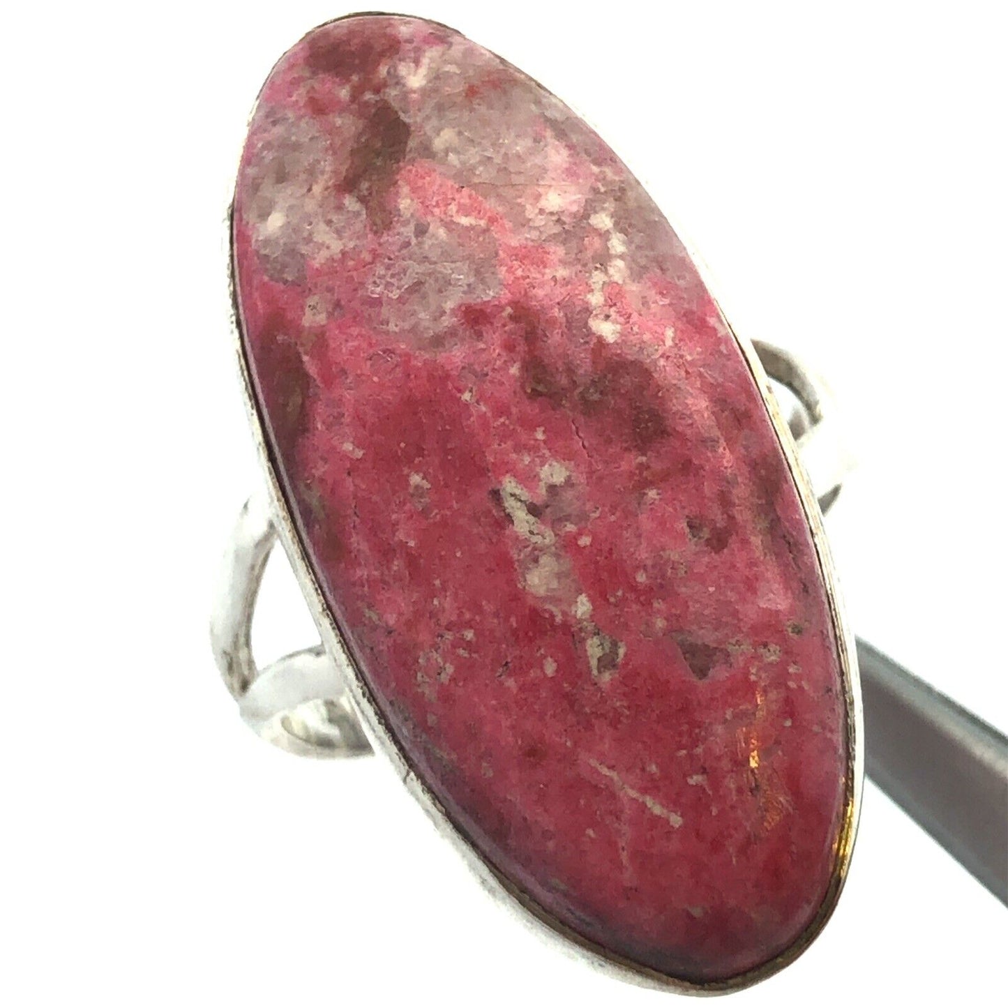 Vintage 925 Sterling Silver Oval Pink Rhodochrosite Statement Ring