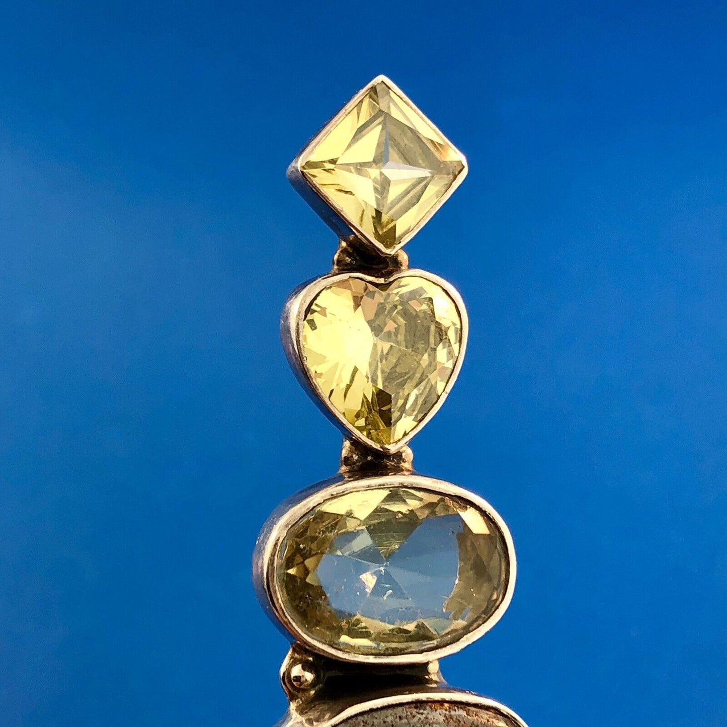 Retro 925 Sterling Silver Chunky Llanite Lemon Quartz Statement Dangle Earrings