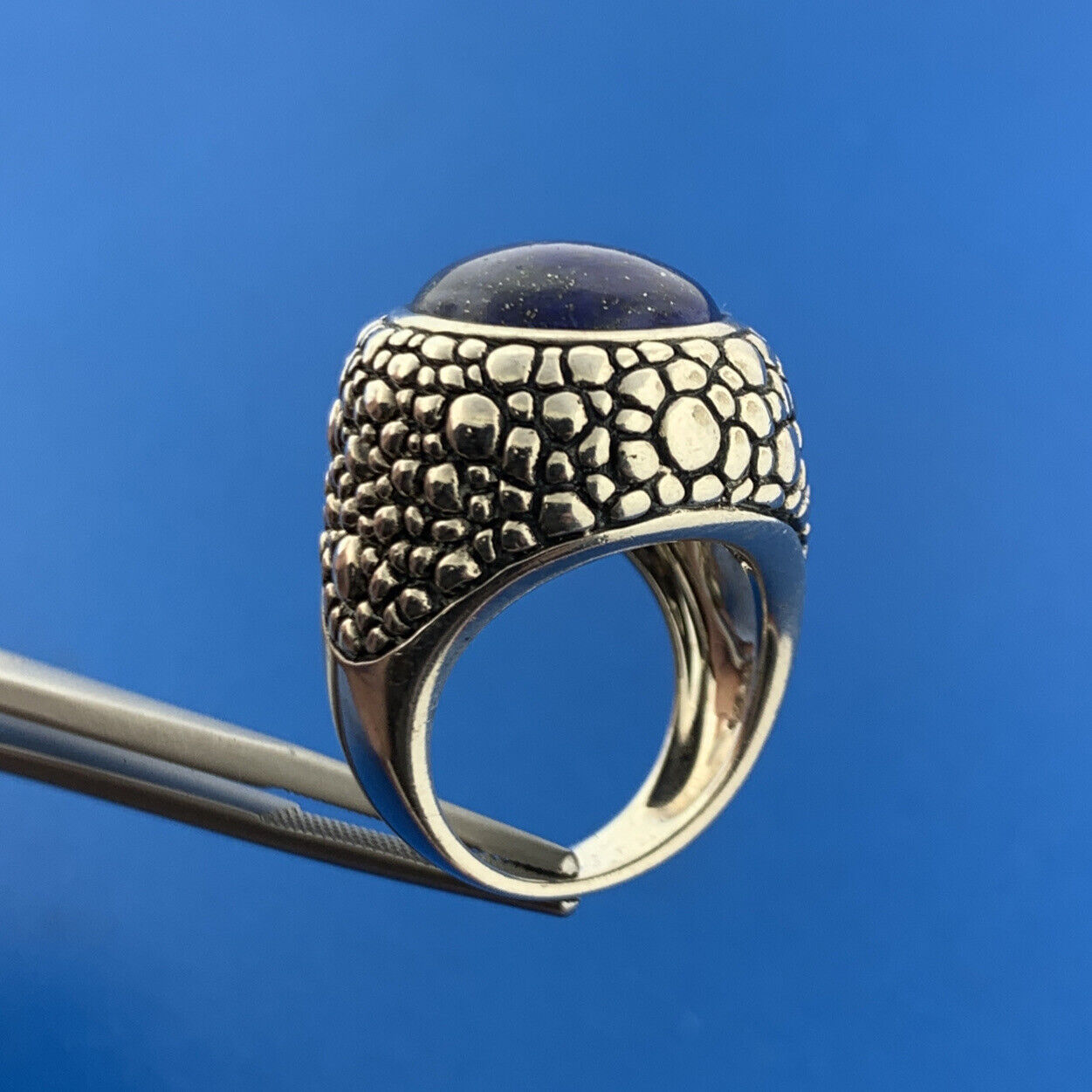 Whitney Kelly 925 Sterling Silver Oval Lapis-Lazuli Pebbled Statement Dome Ring