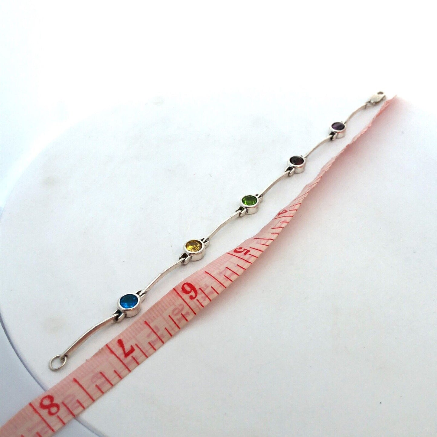 Estate 925 Sterling Silver Multicolor Round Cubic Zirconia Tennis Bracelet