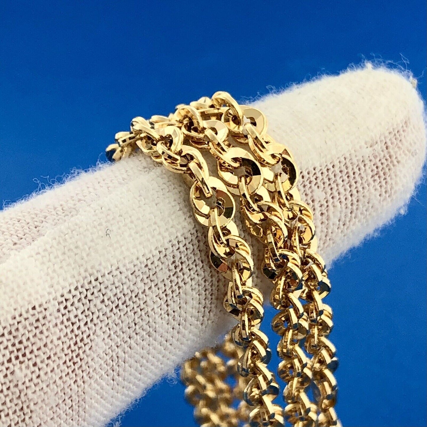 Designer Italy 14K Yellow Gold Diamond Cut Rope Link 22" Chain Necklace