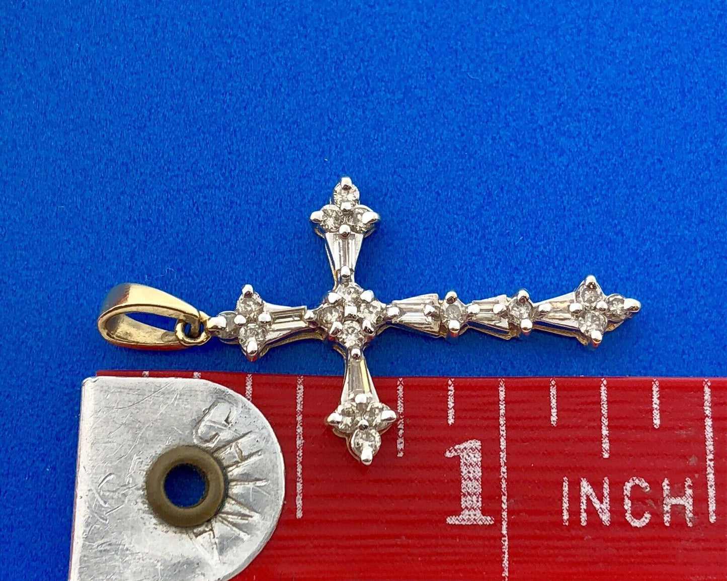 14K Yellow Gold Diamond Cluster Religious Easter Communion Cross Pendant