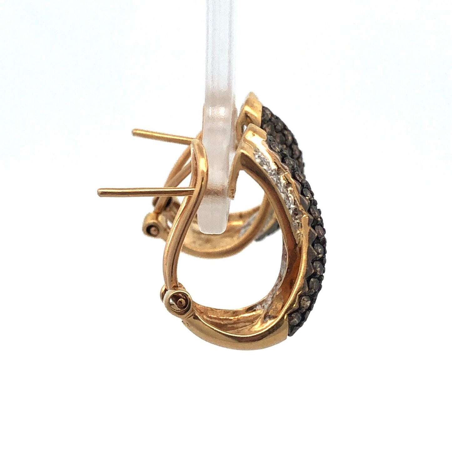 Designer 14K Yellow Gold Diamond Chocolate Vanilla Crossover Half Hoop Earrings