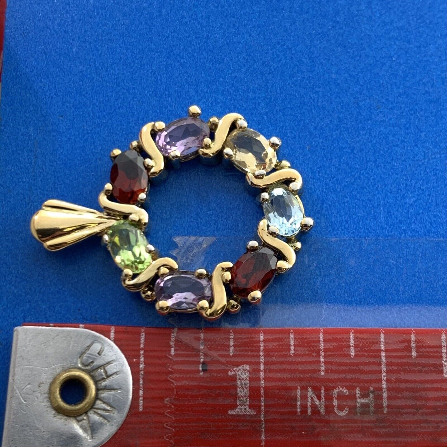 Designer DBJ 925 Sterling Silver Vermeil Mixed Oval Gemstones Wreath Pendant